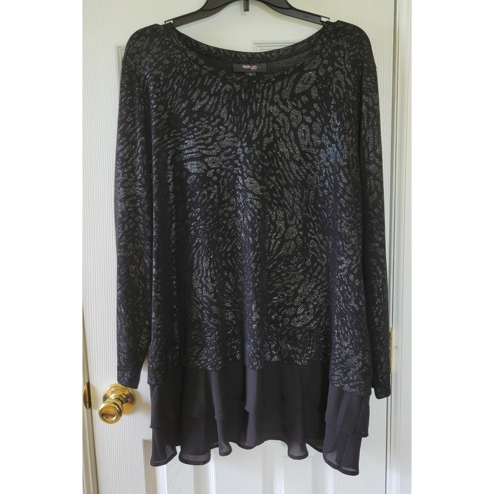 Style&Co Top Size 1X Black Silver Animal Print Longsleeve Tunic Layered Look